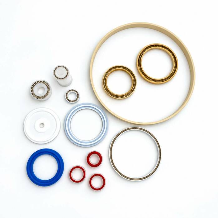 Guarnizioni in PTFE bianche di diverse misure per applicazioni industriali